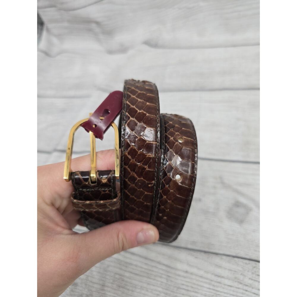 Women's Snake Skin Brown Belt Size 28 Gold Color Buckle